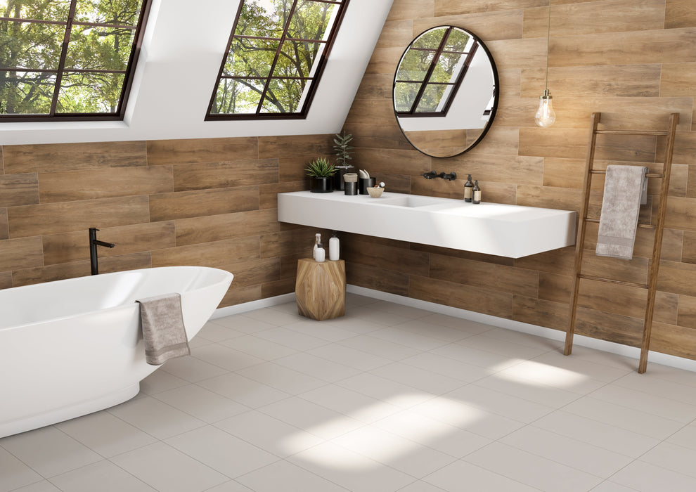 Tesoro - Fusion Fabric Series - 12 in. x 24 in. Matte Porcelain Tile - Chalk floor installation