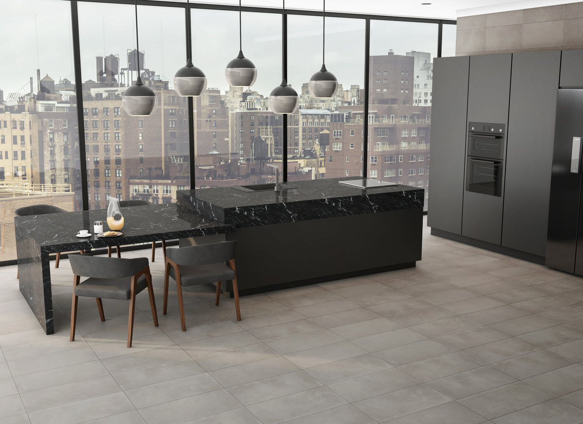 Tesoro - Fusion Fabric Series - 12 in. x 24 in. Matte Porcelain Tile - Graphite floor installation