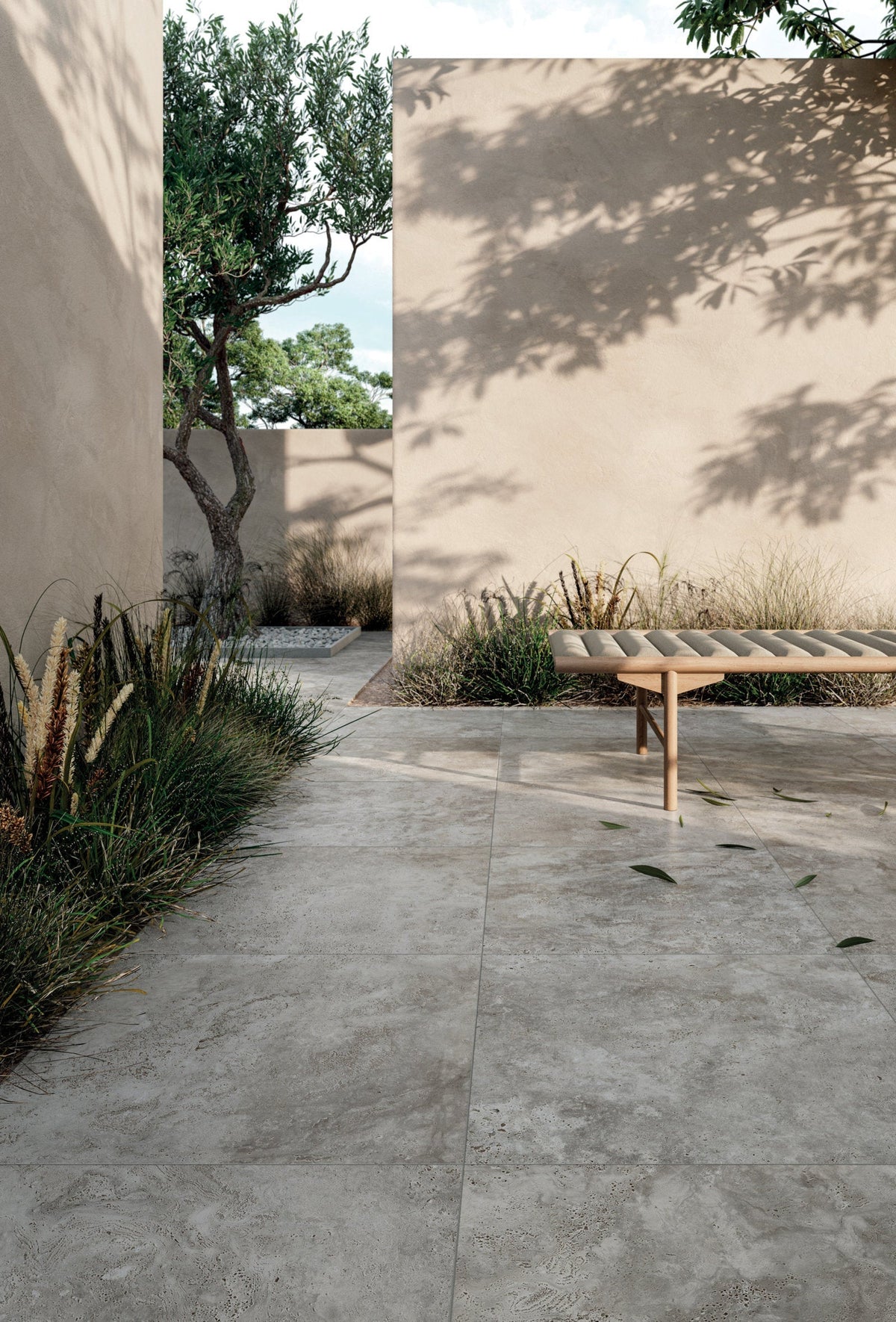 Happy Floors - Navona 24 in. x 24 in. Porcelain Cross Cut Tile - Grey floor installation