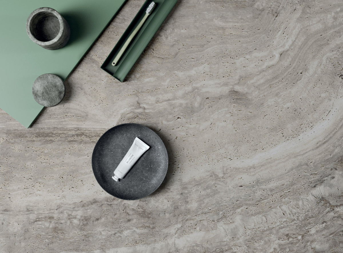 Happy Floors - Navona 24 in. x 48 in. Porcelain Cross Cut Tile - Grey floor installation