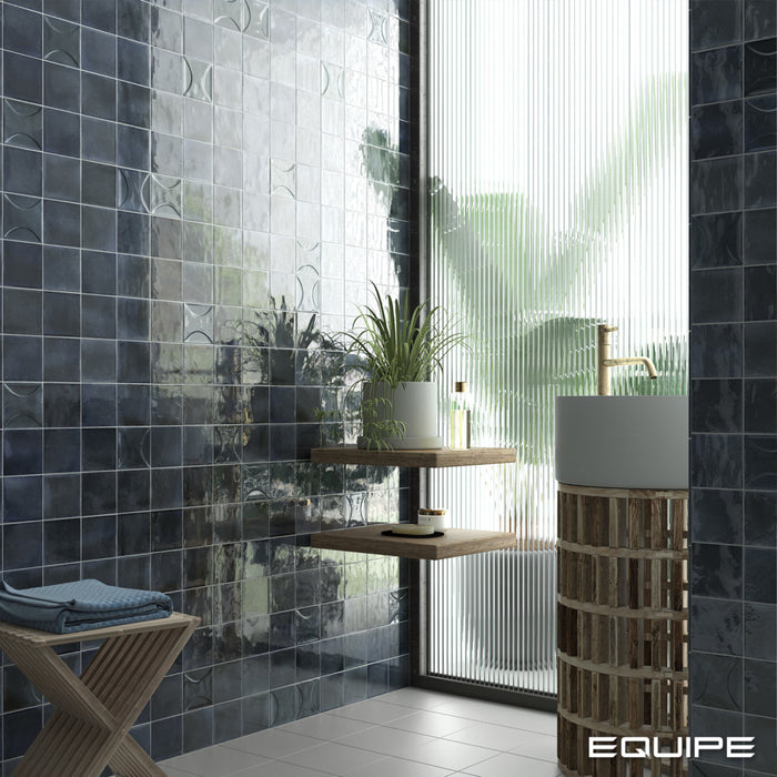 Equipe - Hanoi 4" x 4" Ceramic Tile - Arco Blue Night Installed