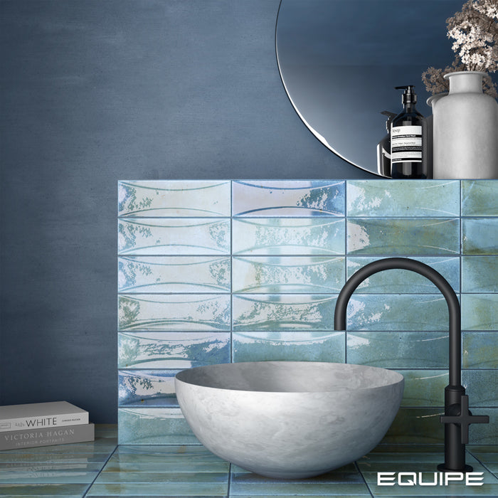 Equipe - Hanoi 2 1/2" x 8" Ceramic Tile - Arco Sky Blue Installed