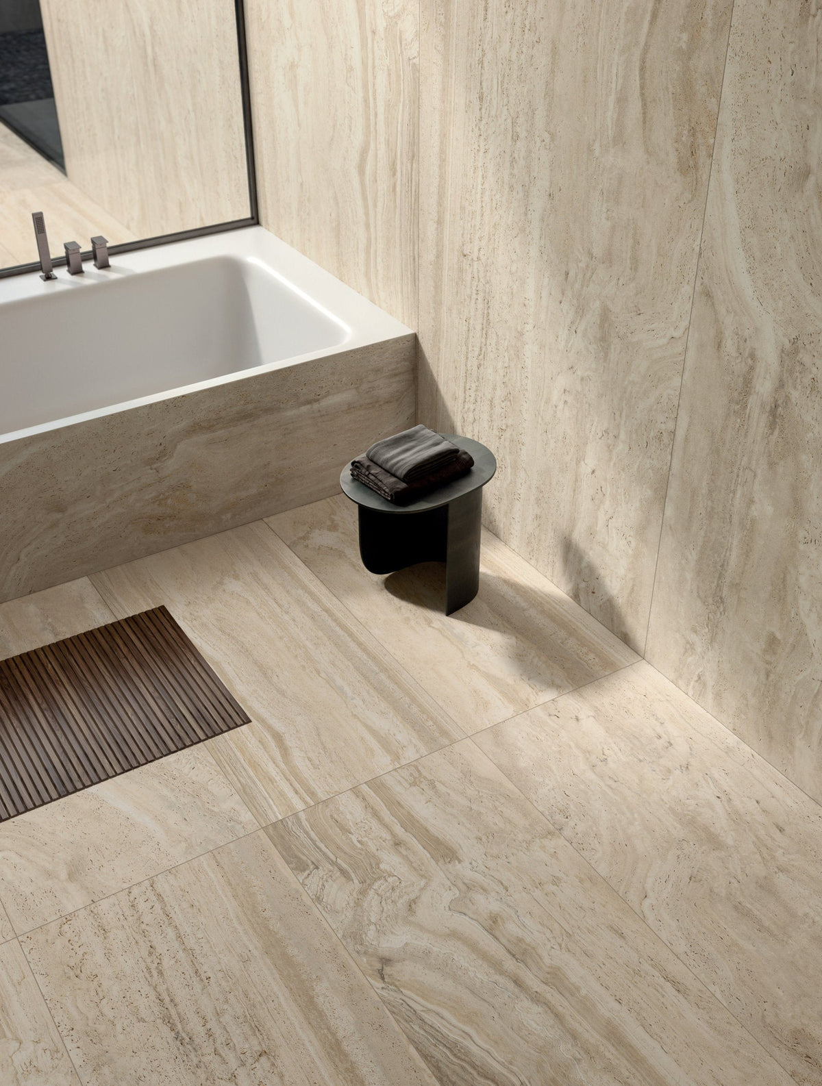 Happy Floors - Navona 24 in. x 48 in. Porcelain Vein Cut Tile - Honey floor installation