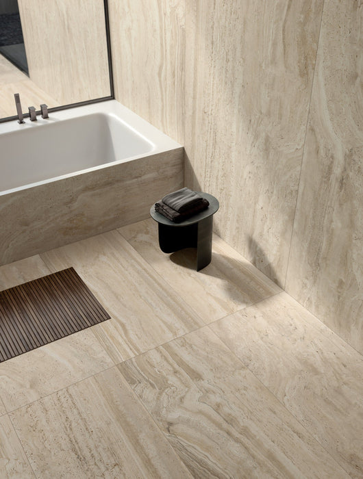 Happy Floors - Navona 24 in. x 48 in. Porcelain Cross Cut Tile - Honey floor installation