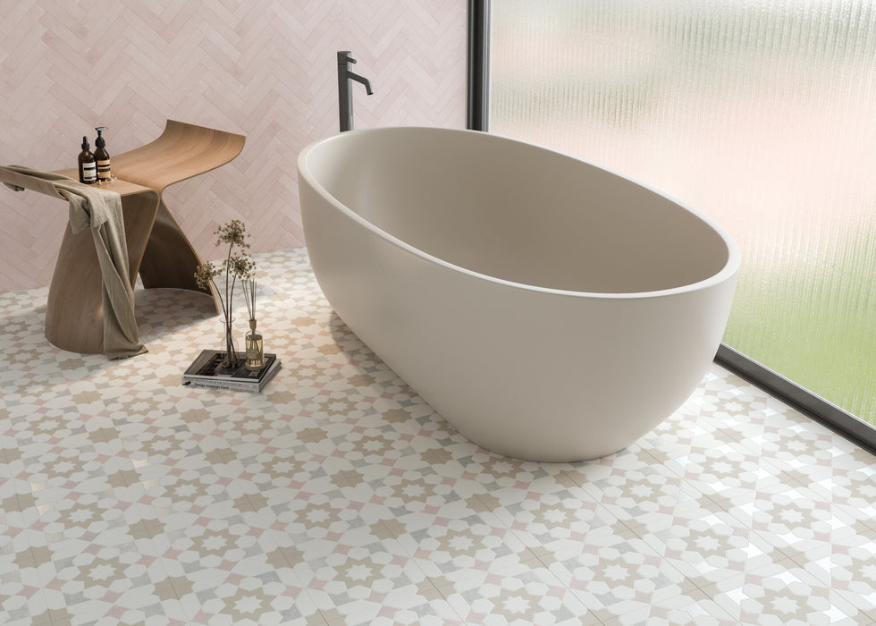 Harmony - Doha Collection - 9 in. x 9 in. - Porcelain Tile - Taupe Star Installed