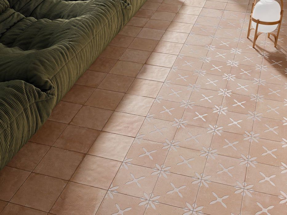 Harmony - Pangea Flower Collection - 9 in. x 9 in. - Porcelain Tile - Sand Installed