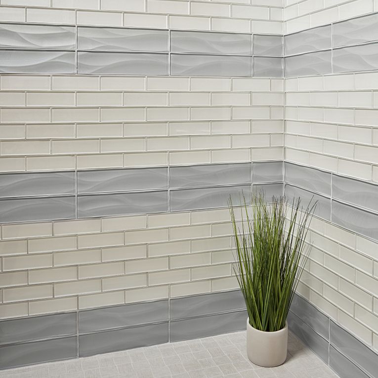 Arizona Tile - Dunes Series - 3&quot; x 12&quot; Wave Glass Tile - Denim wall installation