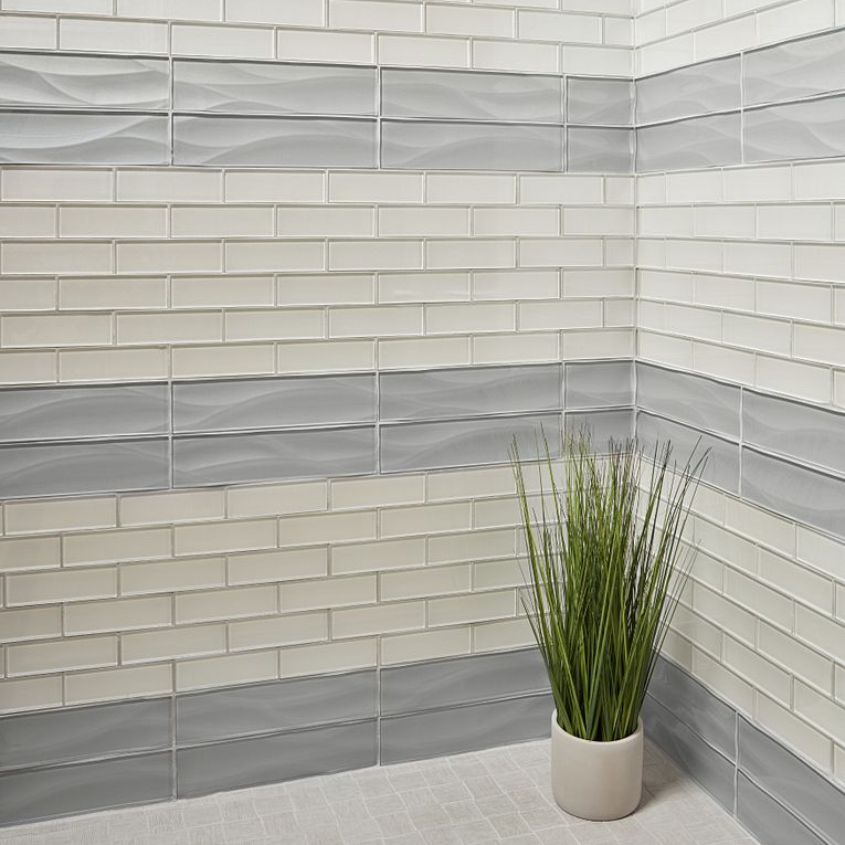 Arizona Tile - Dunes Series - 2&quot; x 6&quot; Stagger Joint Glass Mosaic - Pearl wall installation