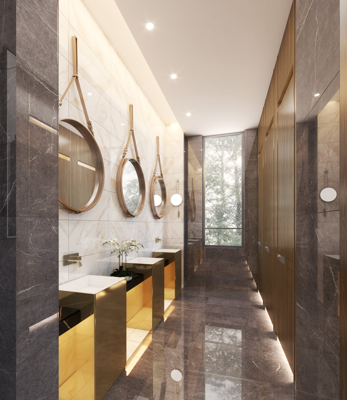 Tesoro - Icaro Series - 14 in. x 28 in. Polished Rectified Porcelain Tile - Calacatta Oro wall installation