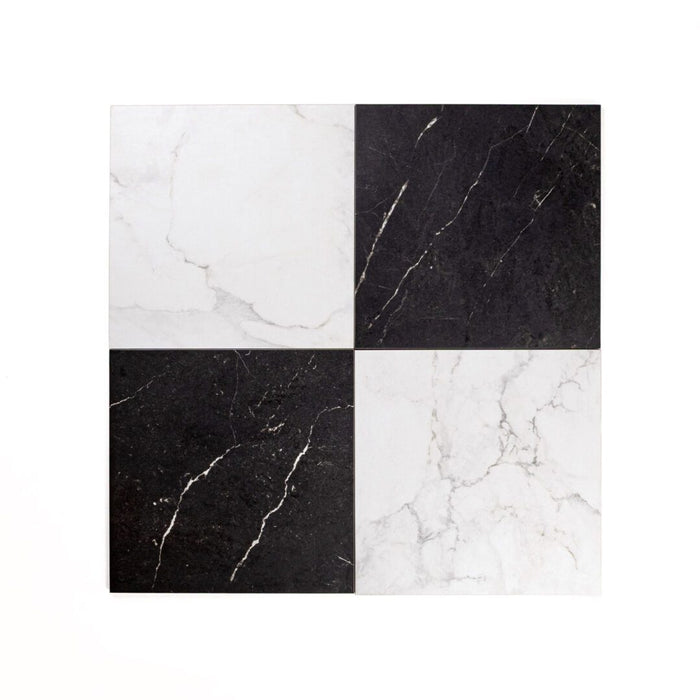 Lungarno - Parisian Chequer 12" x 12" Porcelain Tile - Blanche Black/White