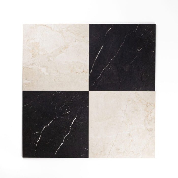 Lungarno - Parisian Chequer 12" x 12" Porcelain Tile - Créme Checker Look