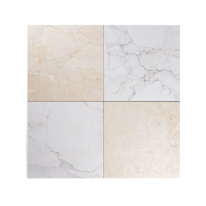 Lungarno - Parisian Chequer 12" x 12" Porcelain Tile - Créme Installed
