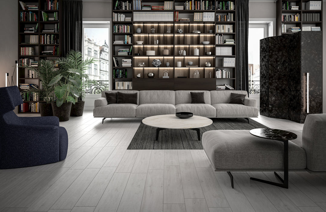 Moma Ceramiche - Oak - 8" x 36" Wood Look Porcelain Tile - White Installed 3