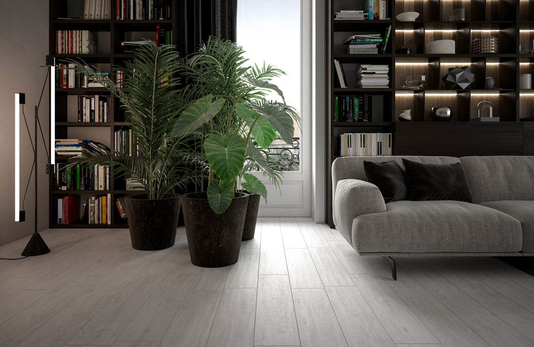 Moma Ceramiche - Oak - 8" x 36" Wood Look Porcelain Tile - White Installed 2
