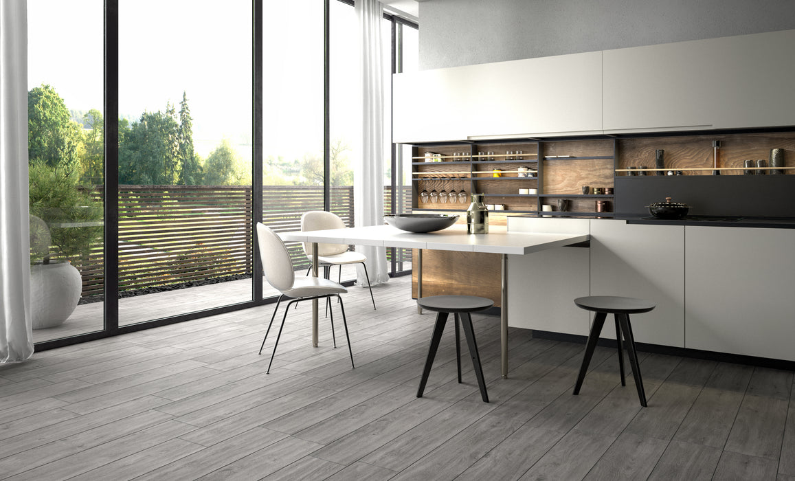 Moma Ceramiche - Oak - 8" x 36" Wood Look Porcelain Tile - Dark Installed 2