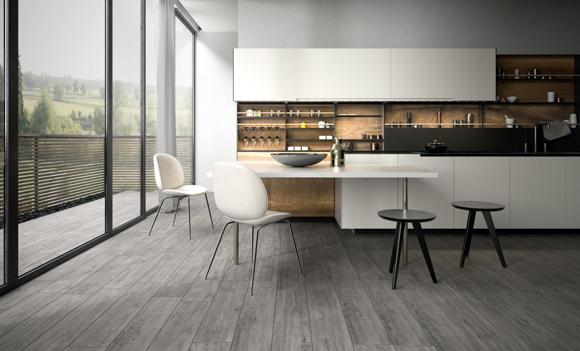 Moma Ceramiche - Oak - 8" x 36" Wood Look Porcelain Tile - Dark Installed