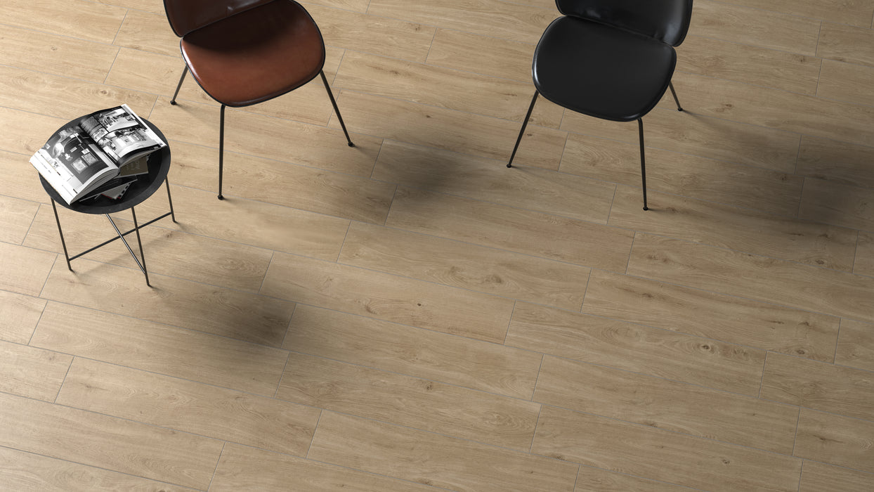 Moma Ceramiche - Oak - 8" x 36" Wood Look Porcelain Tile - Blonde Installed
