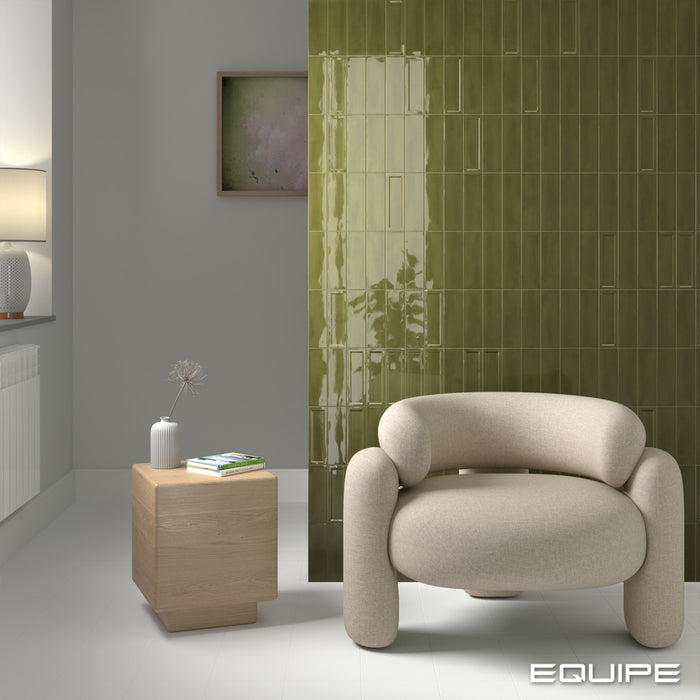 Equipe - Island Frame Collection - 2.5 in. x 8 in. Ceramic Wall Tile - Lichen Installed