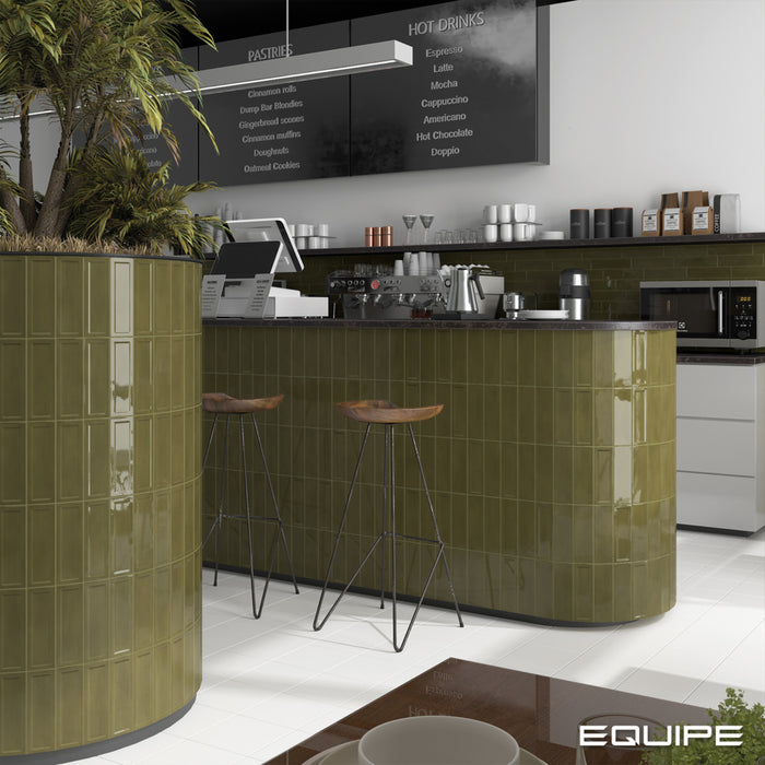 Equipe - Island Frame Collection - 2.5 in. x 8 in. Ceramic Wall Tile - Lichen Installed 2