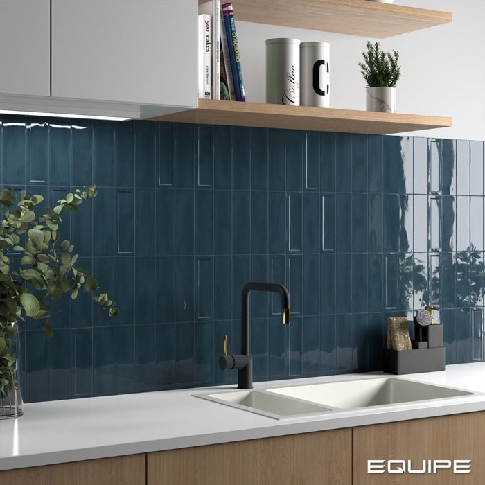 Equipe - Island Frame Collection - 2.5 in. x 8 in. Ceramic Wall Tile - Slate Blue Installed