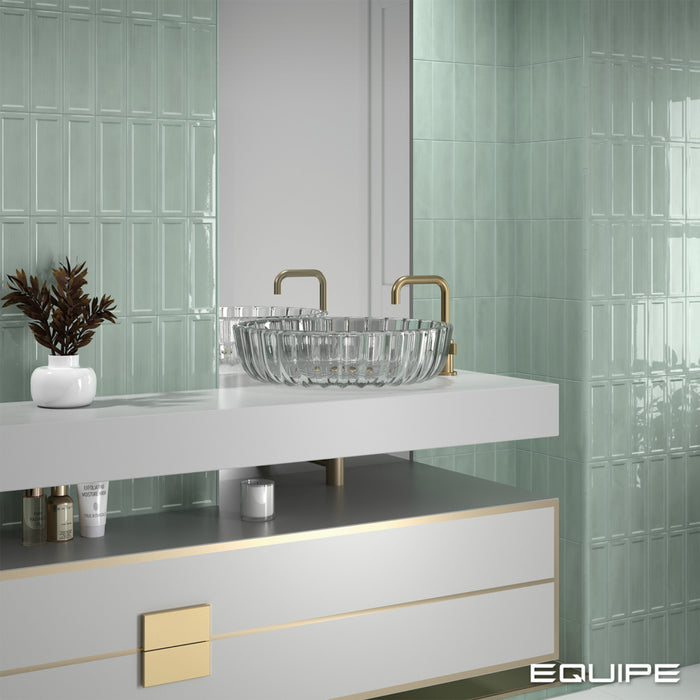 Equipe - Island Frame Collection - 2.5 in. x 8 in. Ceramic Wall Tile - Watery Installed