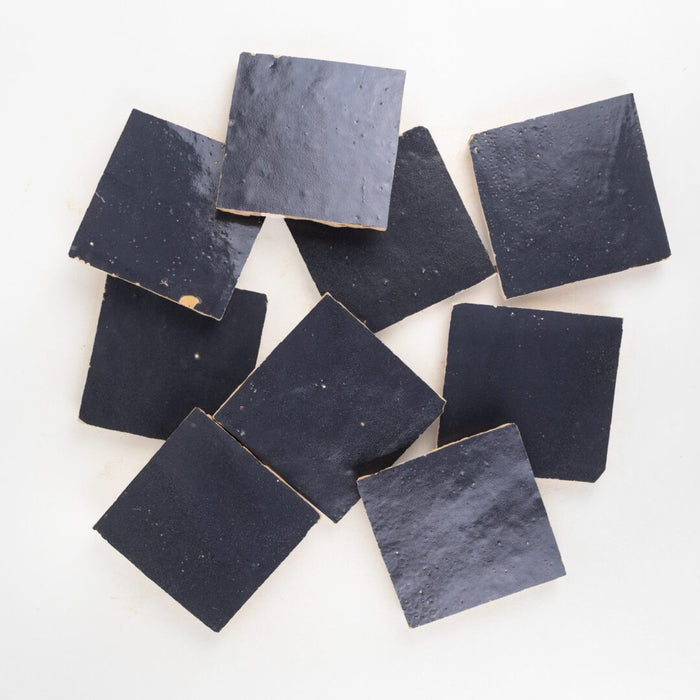 Lungarno - Zellige Bespoke - 4" x 4" Glossy Terracotta Tile - Indigo Mist Variation
