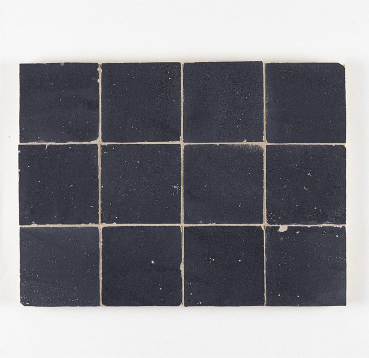 Lungarno - Zellige Bespoke - 4" x 4" Glossy Terracotta Tile - Indigo Mist Panel View