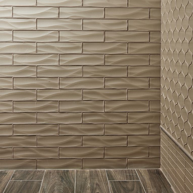 Arizona Tile - Dunes Series - 3&quot; x 12&quot; Wave Glass Tile - Sand wall installation