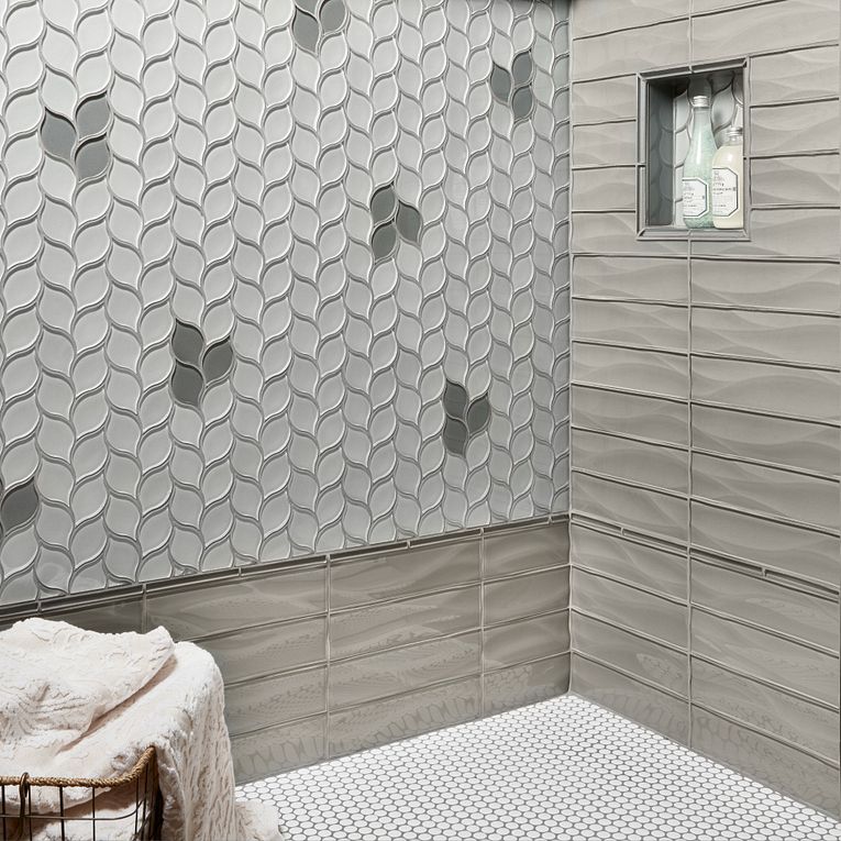 Arizona Tile - Dunes Series - 3&quot; x 12&quot; Wave Glass Tile - Pewter wall installation