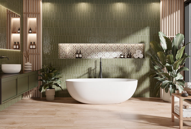 Maniscalco - Alhambra 8 in. x 8 in. Porcelain Deco Tile - Layla wall installation