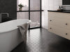 Mosaic & Tile Depot - Kromatica 4.5" x 4" Porcelain Hex Tile - Black floor installation