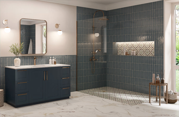Maniscalco - Alhambra 8 in. x 8 in. Porcelain Deco Tile - Layla wall and floor installation