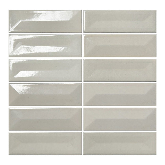 Lungarno - Lucidus - 2 in. x 6 in. Concave/Convex Glossy Porcelain Mosaic - Pale Almond