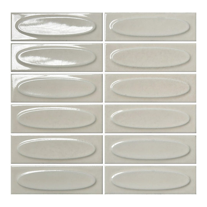 Lungarno - Lucidus - 2 in. x 6 in. Oval Glossy Porcelain Mosaic - Pale Almond