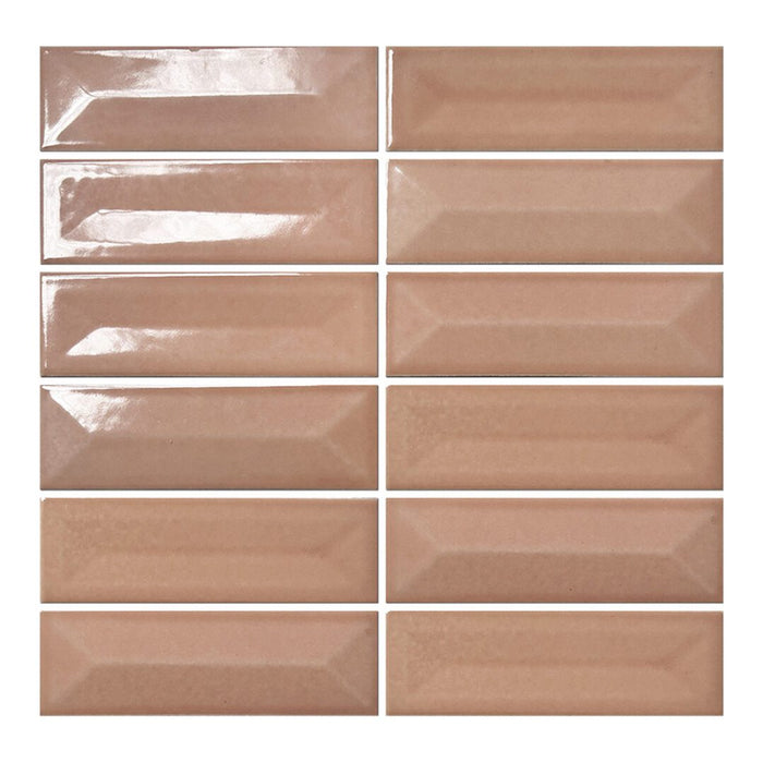 Lungarno - Lucidus - 2 in. x 6 in. Concave/Convex Glossy Porcelain Mosaic - Peony Blush