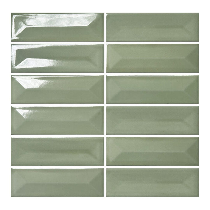 Lungarno - Lucidus - 2 in. x 6 in. Concave/Convex Glossy Porcelain Mosaic - Polished Jade
