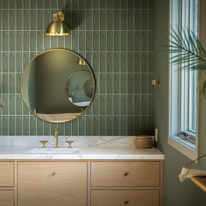 Lungarno - Lucidus - 2 in. x 6 in. Oval Glossy Porcelain Mosaic - Polished Jade Installed