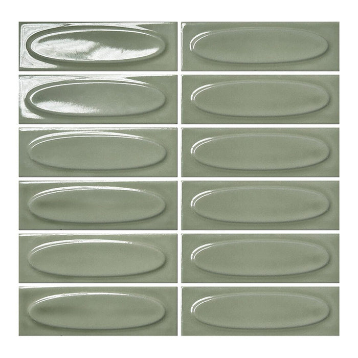 Lungarno - Lucidus - 2 in. x 6 in. Oval Glossy Porcelain Mosaic - Polished Jade