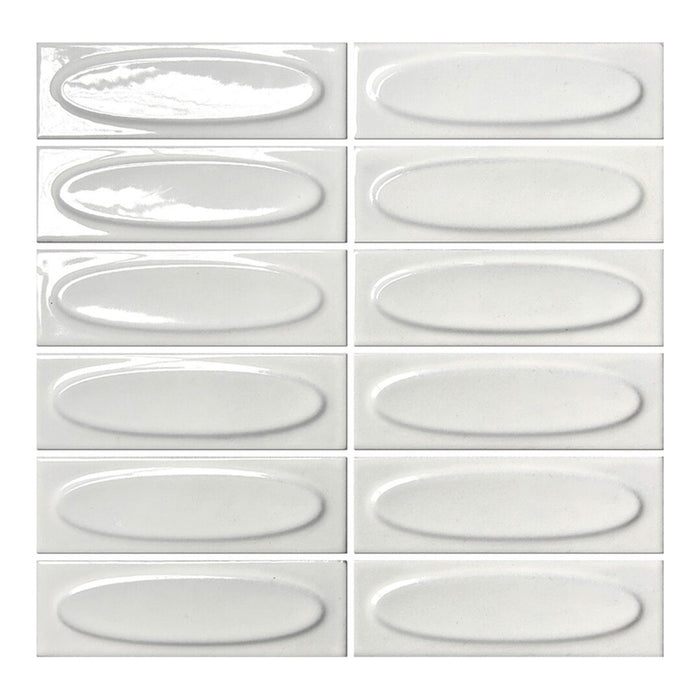 Lungarno - Lucidus - 2 in. x 6 in. Oval Glossy Porcelain Mosaic - Perfect White