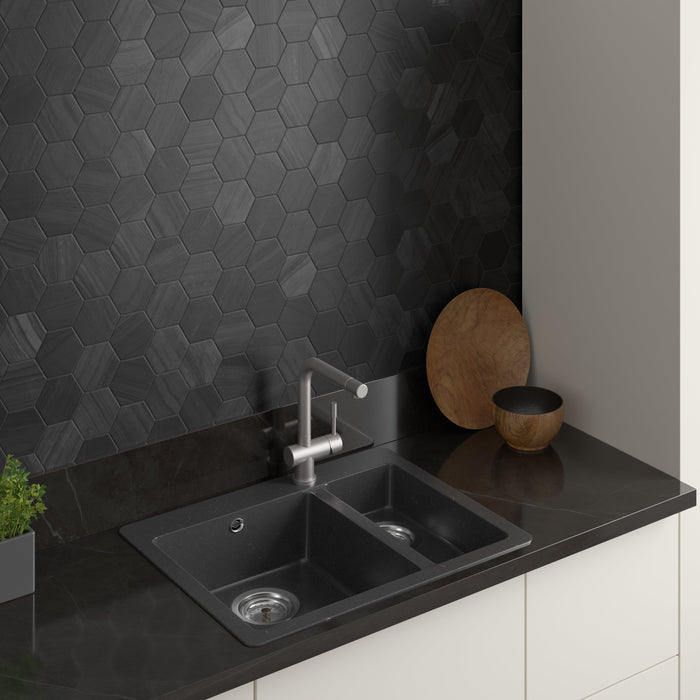 Mosaic & Tile Depot - Lithos Porcelain Hex Mosaic - Dark wall installation