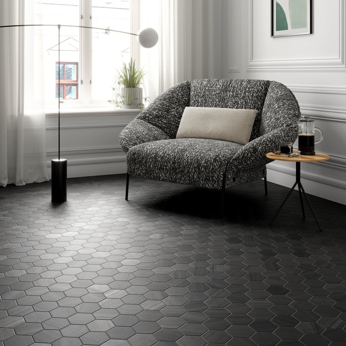 Mosaic & Tile Depot - Lithos Porcelain Hex Mosaic - Dark floor installation