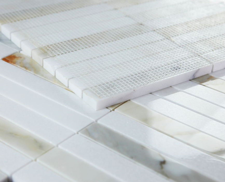 Elysium - Slot 11.75 in. x 11.75 in. Marble Mosaic - Calacatta Long 3