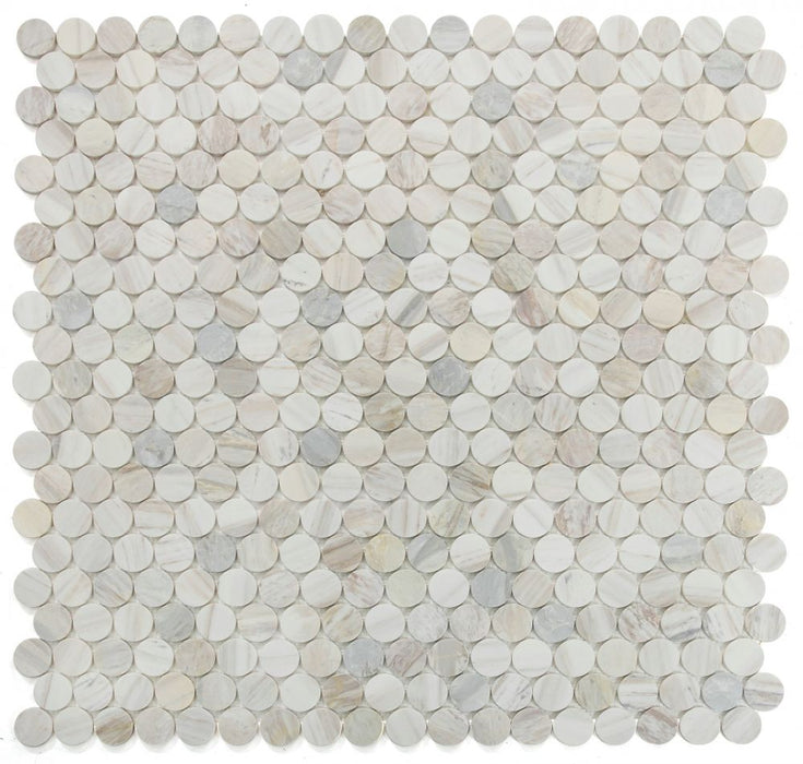 Elysium - Penny Marble 11.75 in. x 12 in. Marble Mosaic - Large Eura Wood Honed 2
