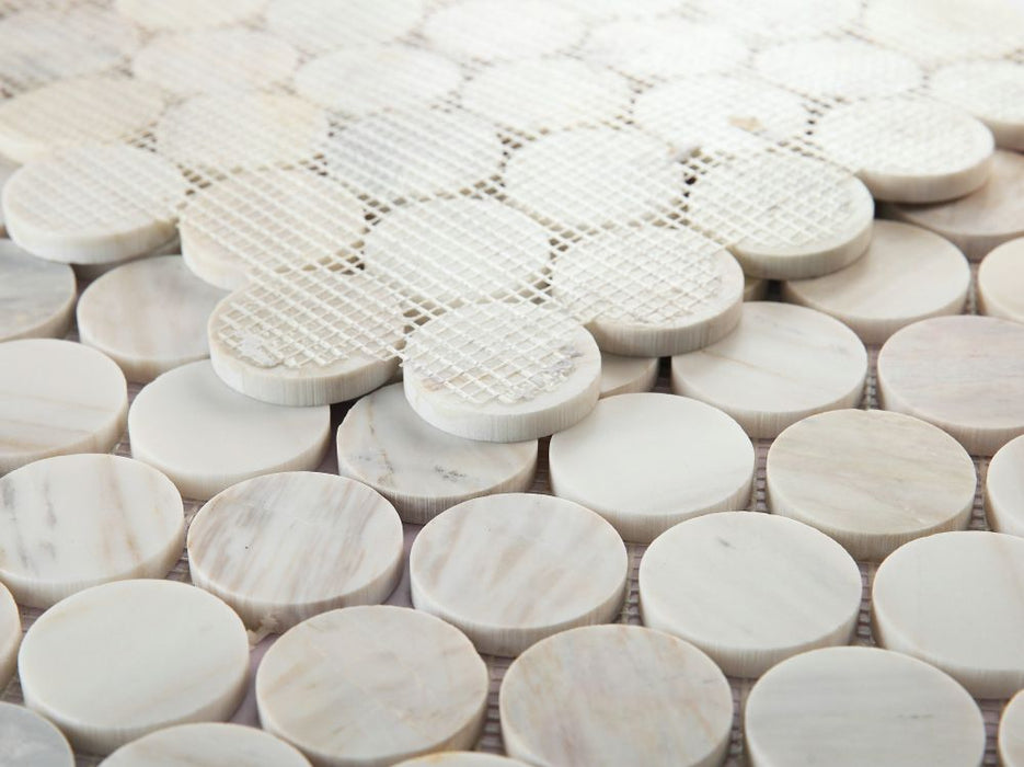 Elysium - Penny Marble 11.75 in. x 12 in. Marble Mosaic - Large Eura Wood Honed 3