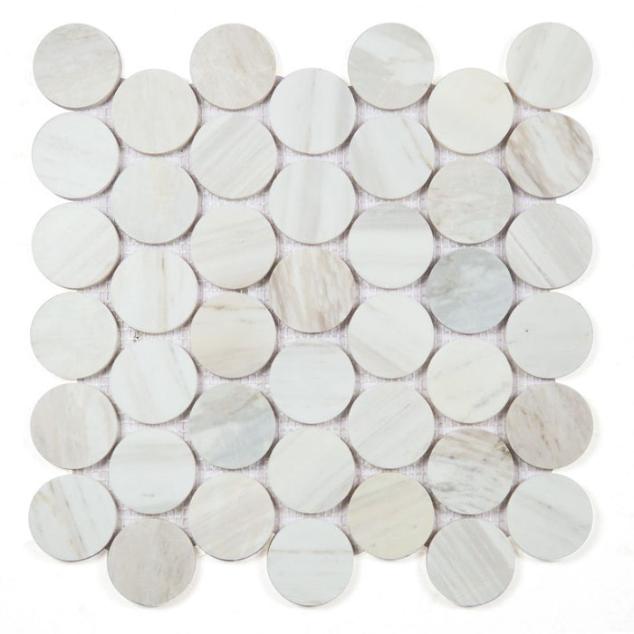 Elysium - Penny Marble 11.75 in. x 12 in. Marble Mosaic - Large Eura Wood Honed