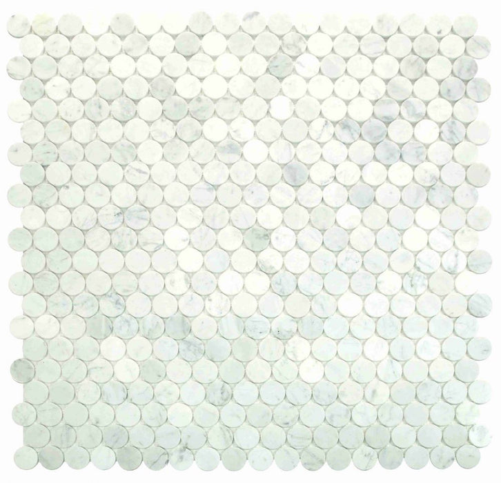 Elysium - Penny Marble 11.75 in. x 12 in. Marble Mosaic - Large Carrara Honed 2