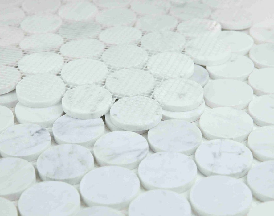 Elysium - Penny Marble 11.75 in. x 12 in. Marble Mosaic - Large Carrara Honed 3