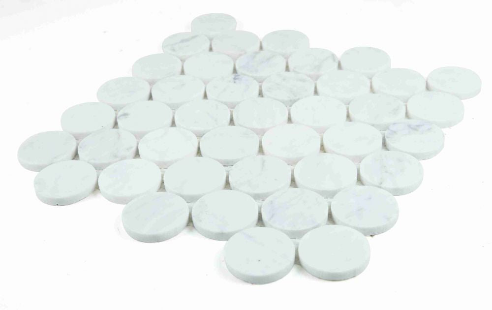 Elysium - Penny Marble 11.75 in. x 12 in. Marble Mosaic - Large Carrara Honed 4