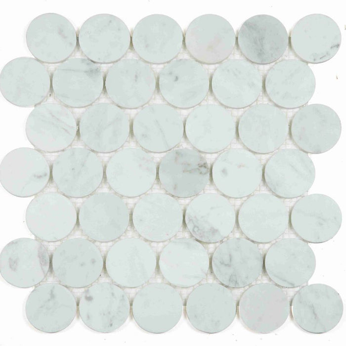 Elysium - Penny Marble 11.75 in. x 12 in. Marble Mosaic - Large Carrara Honed