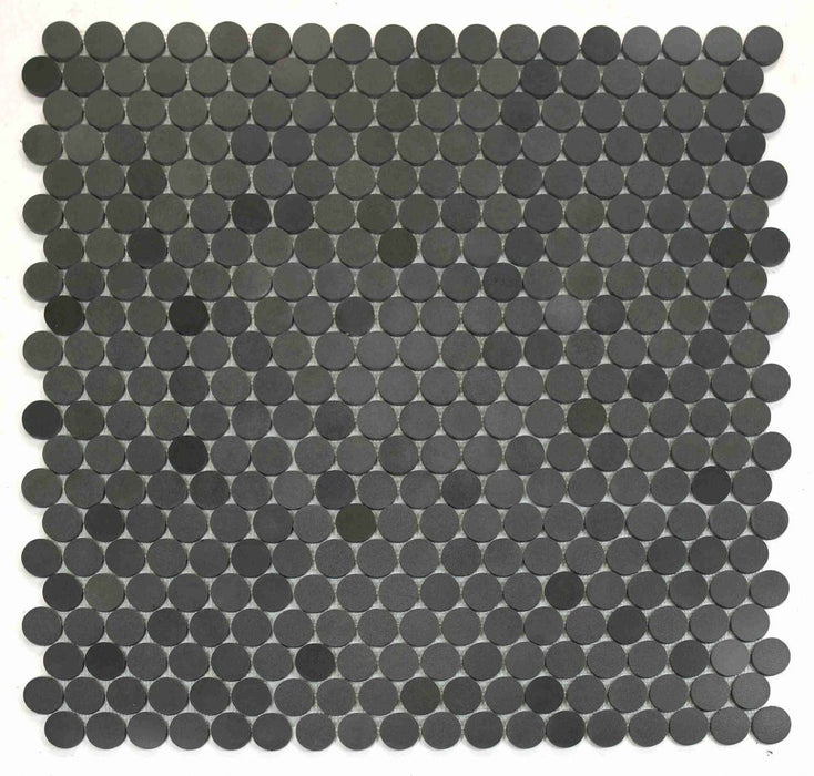 Elysium - Penny Marble 11.75 in. x 12 in. Marble Mosaic - Large Basalt Honed 2